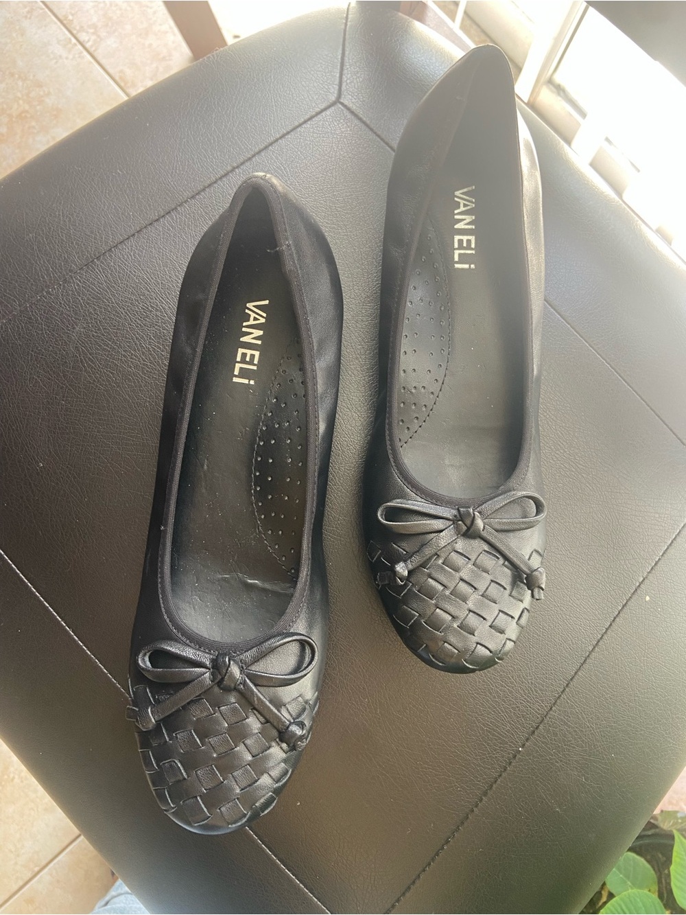 Vaneli Black Woven Toe Bow Ballet Flats